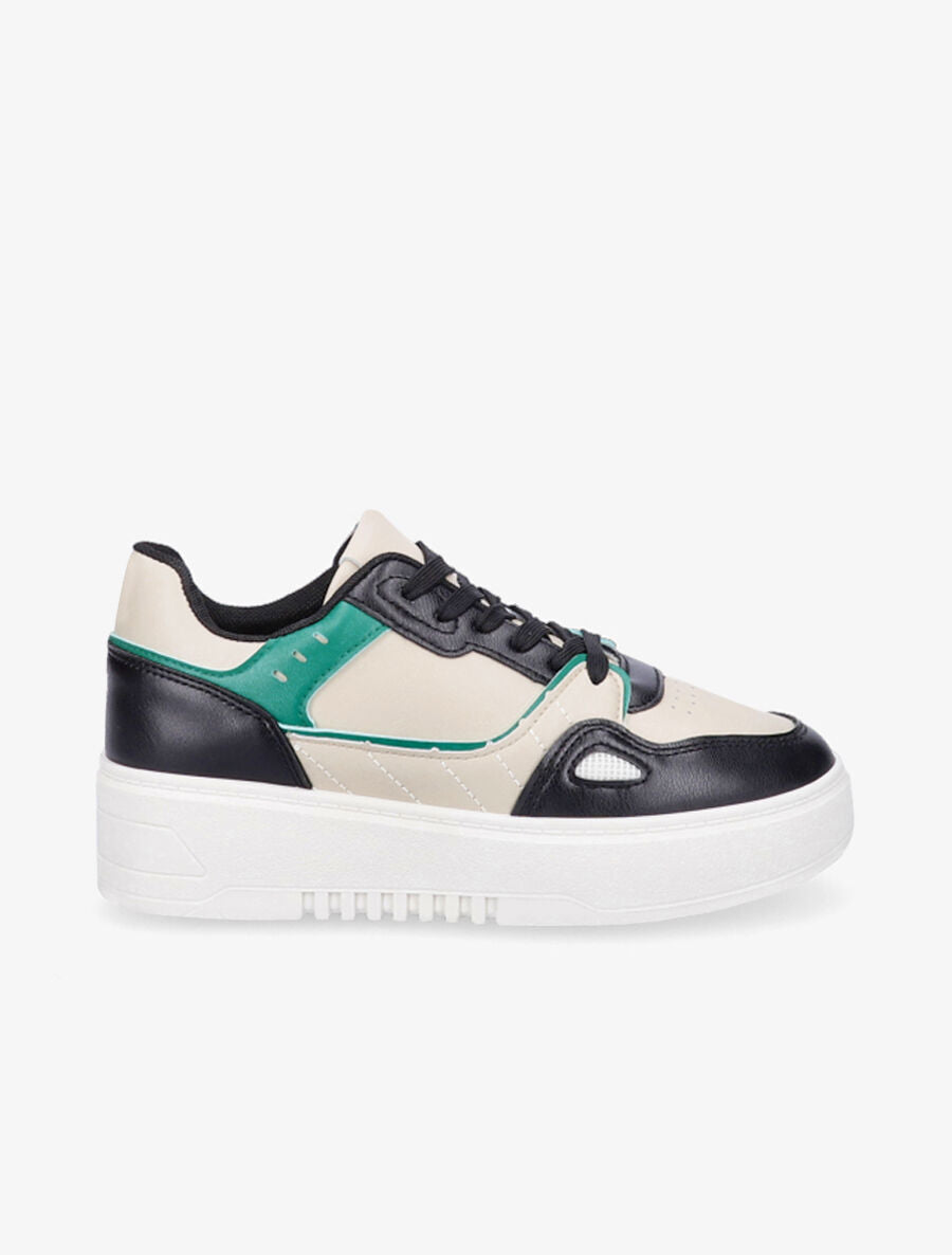 Sneakers en simili à plateforme - Noir - 1