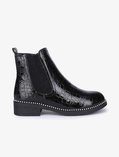 Bottines cloutées vernies à ganse côtelée - Noir - 2