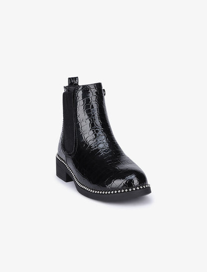 Bottines cloutées vernies à ganse côtelée - Noir - 3