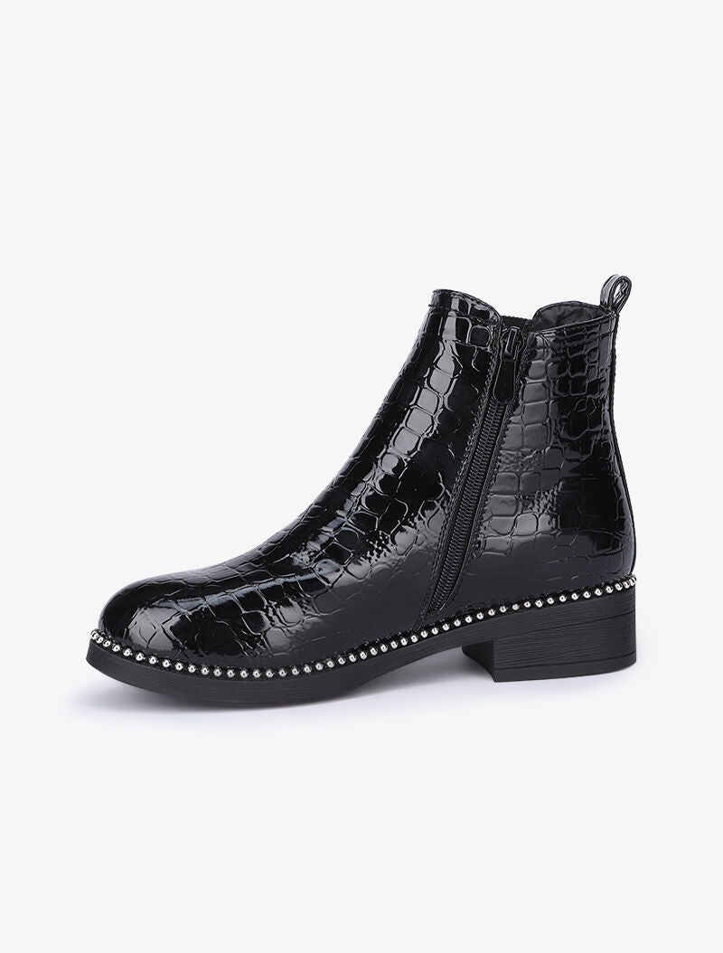 Bottines cloutées vernies à ganse côtelée - Noir - 4