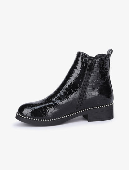 Bottines cloutées vernies à ganse côtelée - Noir - 4