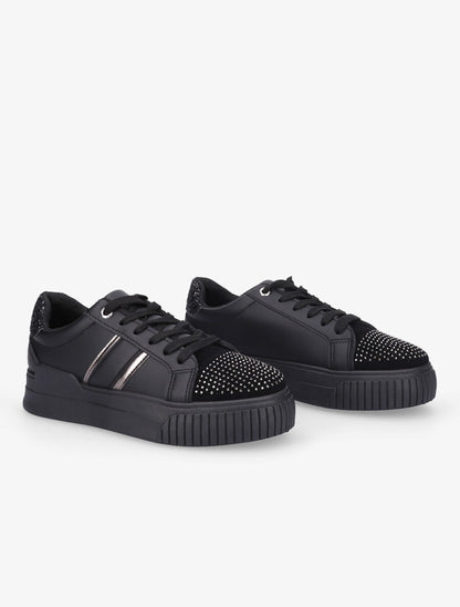 Sneakers en simili à strass et paillettes - Noir - 4