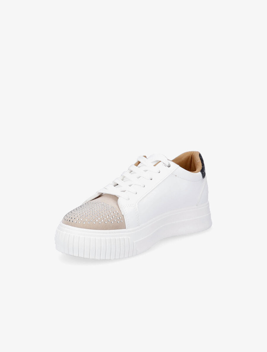 Sneakers en simili à strass et paillettes - Blanc/noir - 3