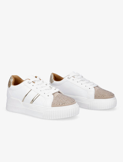 Sneakers en simili à strass et paillettes - Blanc/or - 4