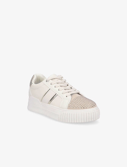 Sneakers en simili à strass et paillettes - Beige - 2