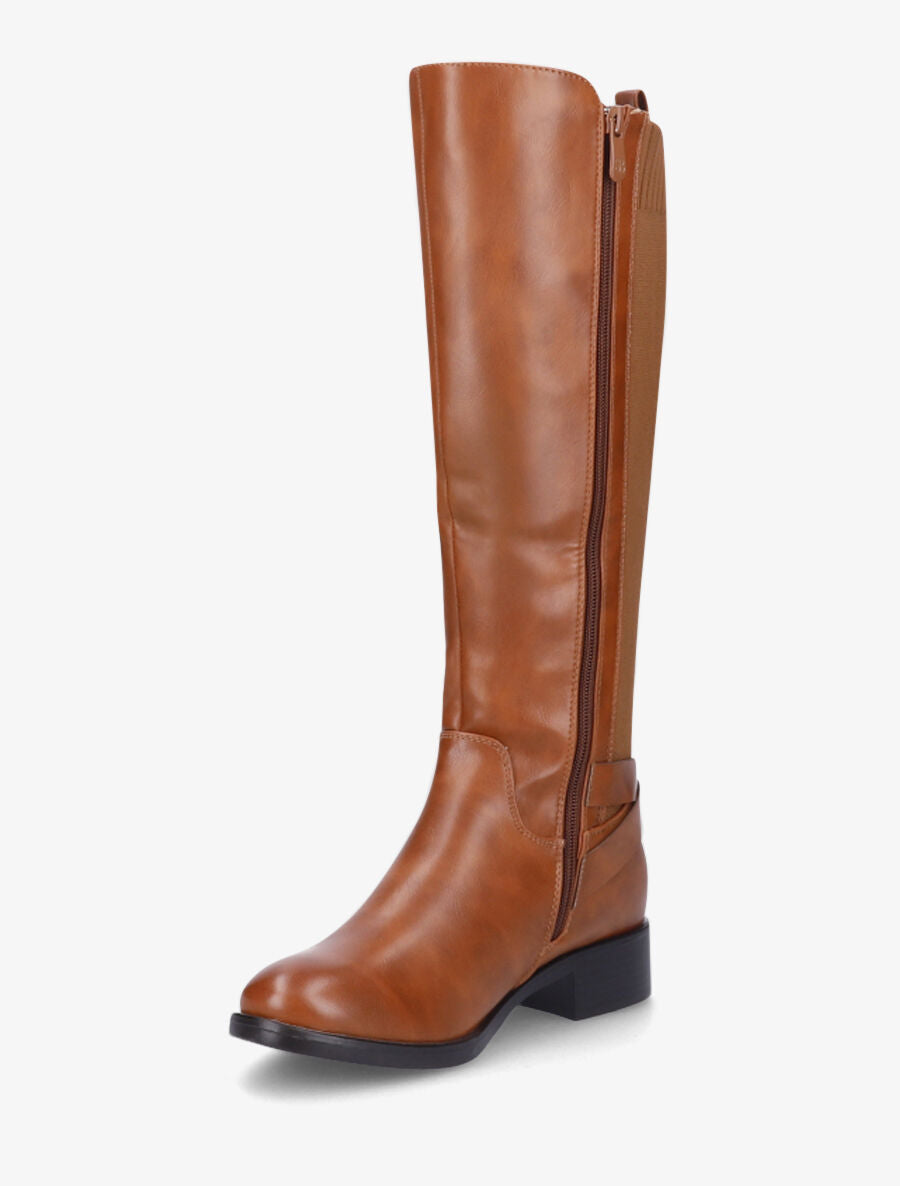 Bottes élastiquées en simili - Camel - 3
