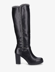 Bottes à talon et empiècement effet peau de mouton - Noir/gris - 5