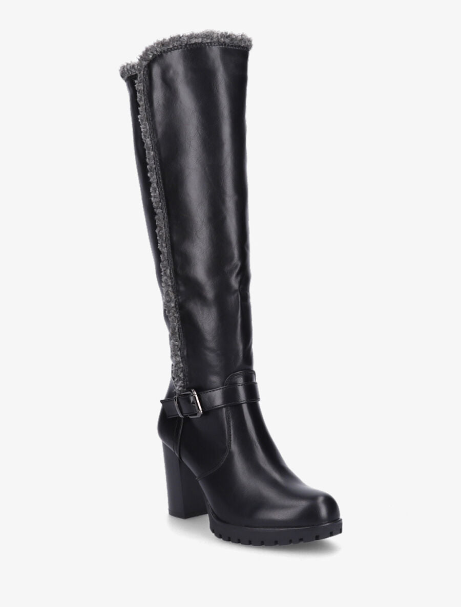 Bottes à talon et empiècement effet peau de mouton - Noir/gris - 2