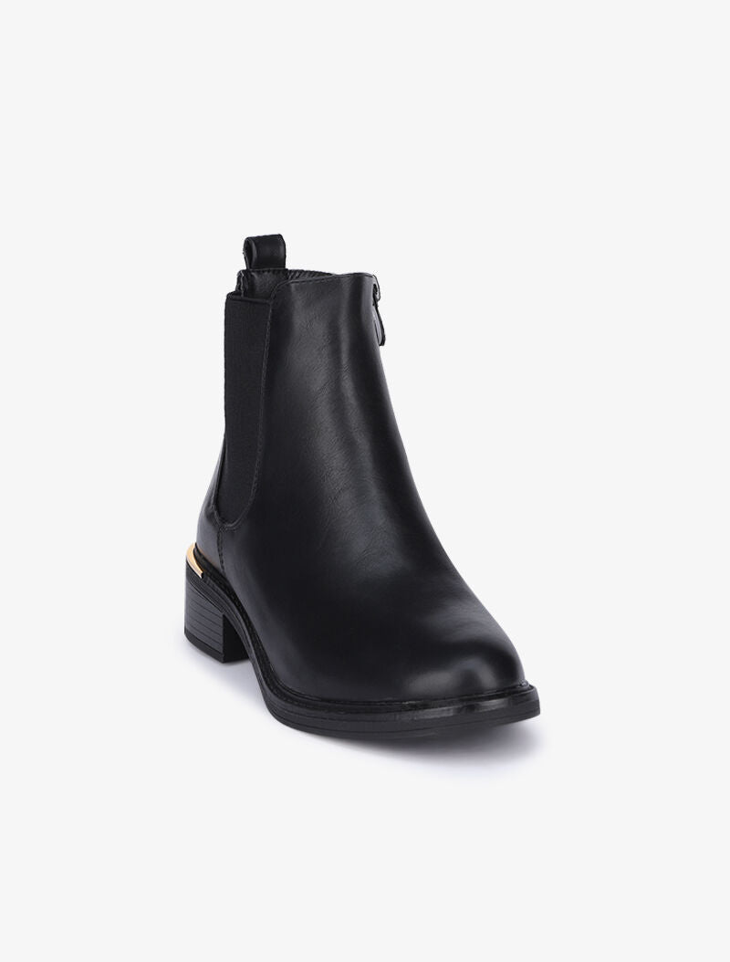 Bottines basiques à détails dorés stylisés - Noir - 3