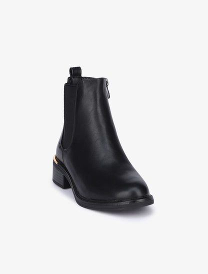 Bottines basiques à détails dorés stylisés - Noir - 3