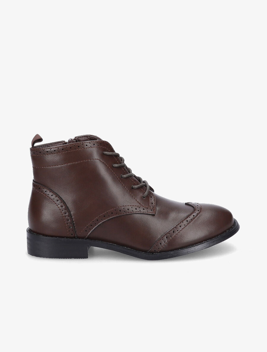Bottines à lacets en simili - Marron - 5