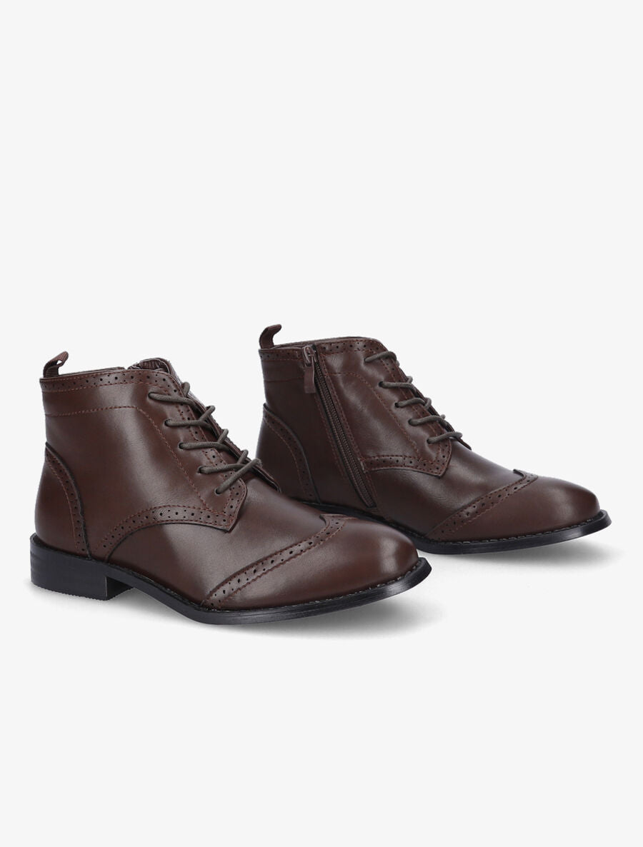 Bottines à lacets en simili - Marron - 4