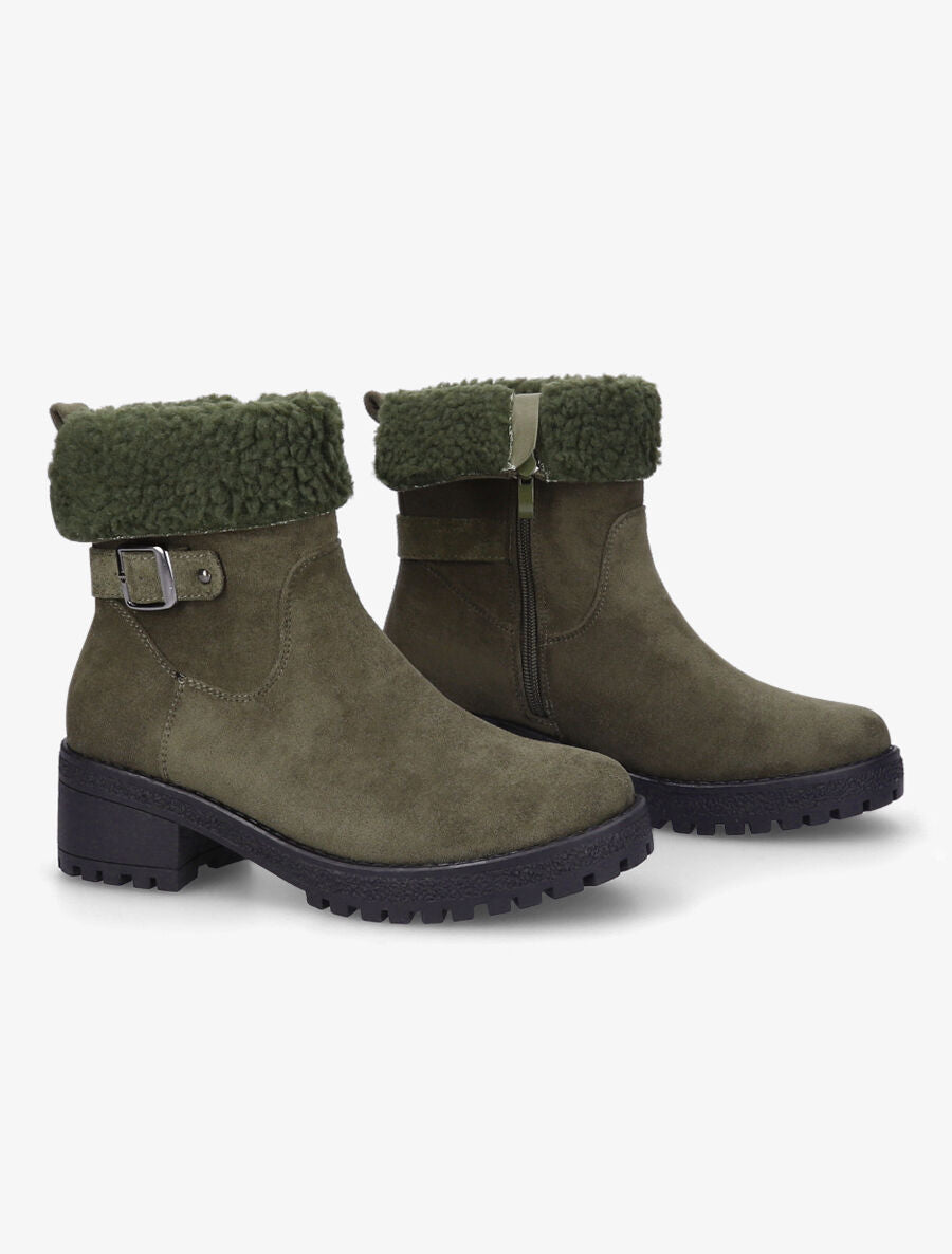 Bottines fourrées en suédine - Kaki - 4