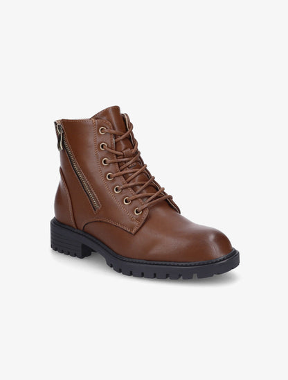 Bottines plates à lacets et double zips - Marron - 2