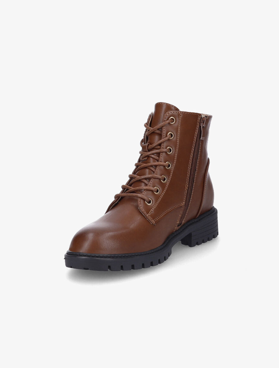 Bottines plates à lacets et double zips - Marron - 3