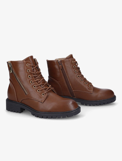 Bottines plates à lacets et double zips - Marron - 4