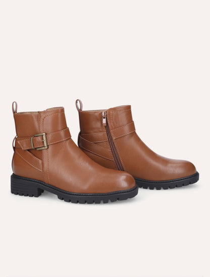 Bottines à boucle et semelle crantée - Camel - 4