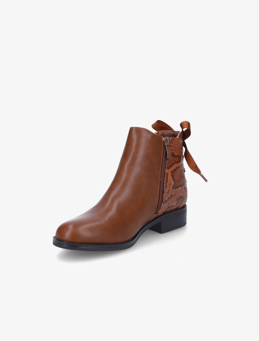 Bottines à contrefort corseté effet python - Camel - 3