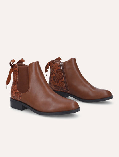 Bottines à contrefort corseté effet python - Camel - 4