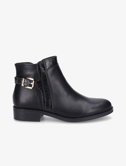 Bottines à boucle et empiècement croco - Noir - 1