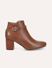 Bottines à talon bi-matière - Camel - 1