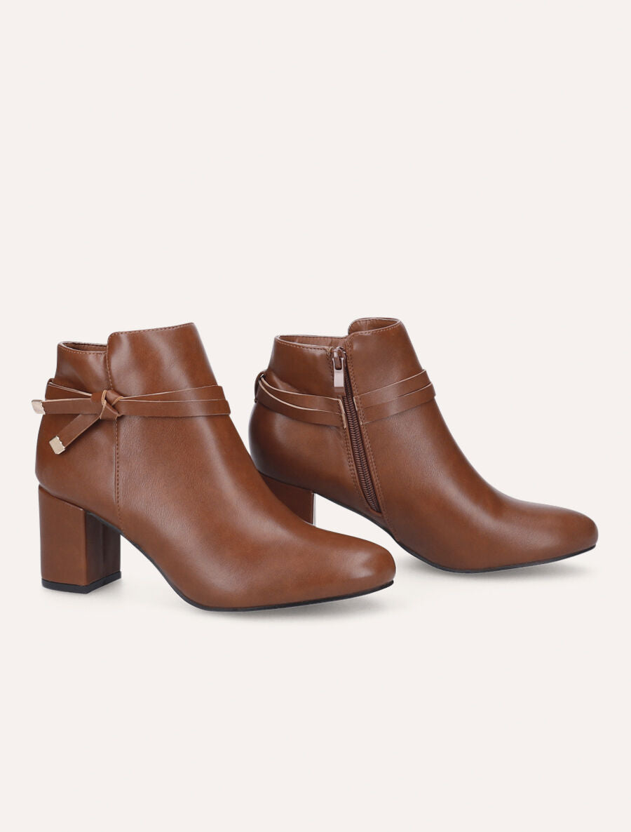 Bottines à talon en simili - Camel - 4