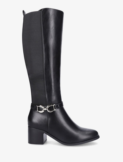 Bottes élastiquées en simili à talon - Noir - 5
