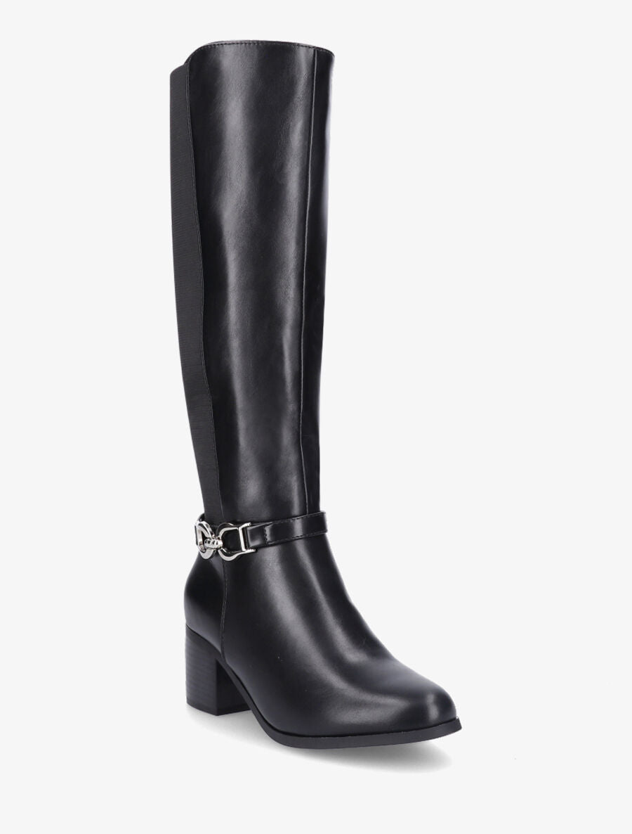 Bottes élastiquées en simili à talon - Noir - 2