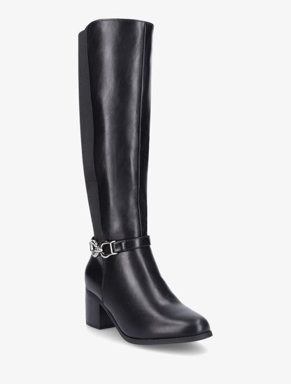 Bottes élastiquées en simili à talon - Noir - 2