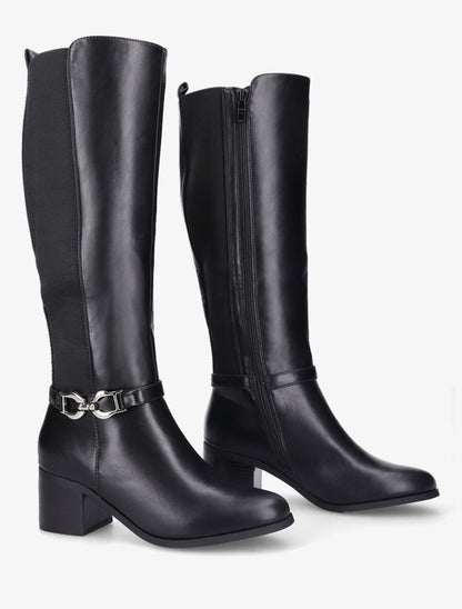 Bottes élastiquées en simili à talon - Noir - 4