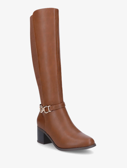 Bottes élastiquées en simili à talon - Camel - 2