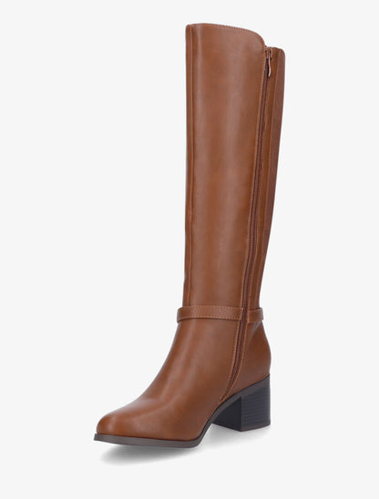 Bottes élastiquées en simili à talon - Camel - 3