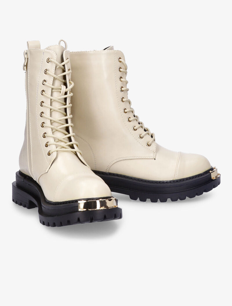 Boots montantes à bouts ronds à empiècements - Beige clair - 5