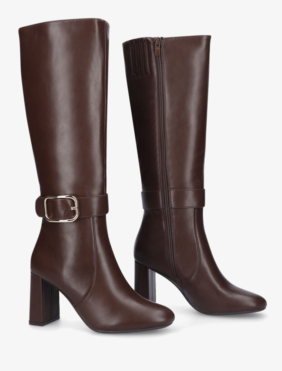 Bottes en simili à talon et boucle - Marron - 4