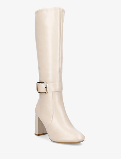 Bottes en simili à talon et boucle - Beige - 2