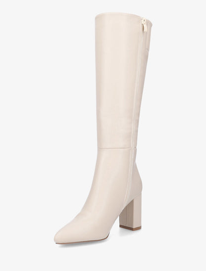 Bottes fourrées en simili à talon haut - Beige - 3