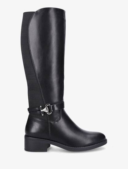 Bottes élastiquées en simili à talon - Noir - 1