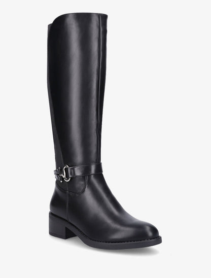 Bottes élastiquées en simili à talon - Noir - 2