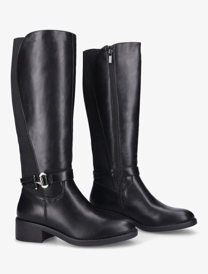 Bottes élastiquées en simili à talon - Noir - 4