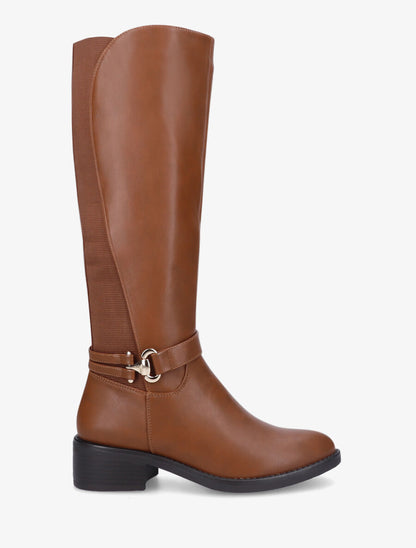 Bottes élastiquées en simili à talon - Camel - 1