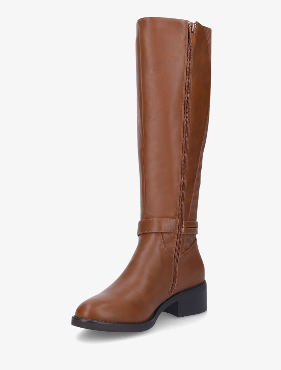 Bottes élastiquées en simili à talon - Camel - 3