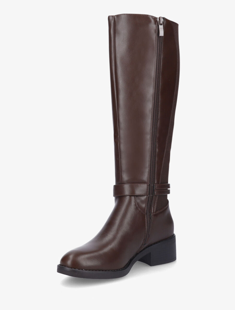 Bottes élastiquées en simili à talon - Marron - 3