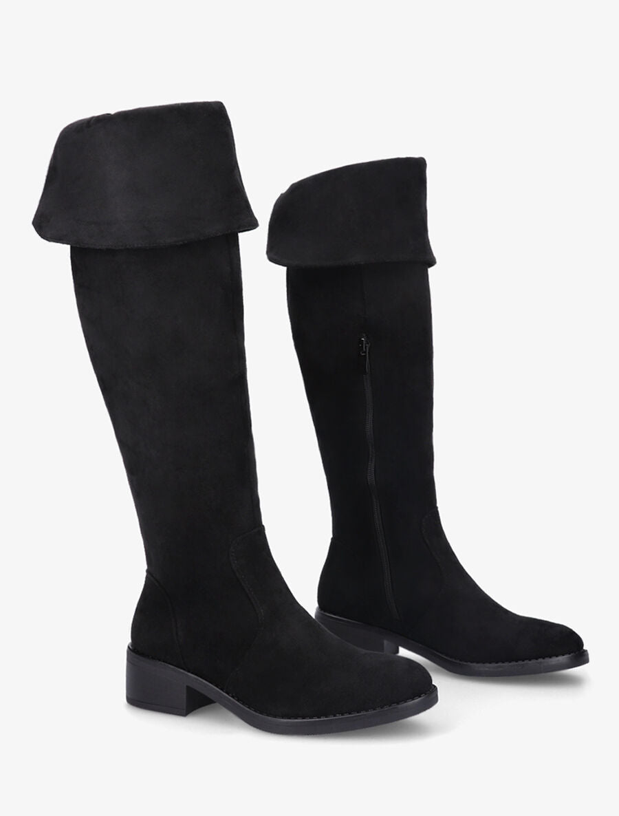 Bottes en suédine à talon - Noir - 5