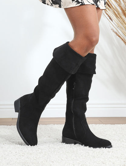 Bottes en suédine à talon - Noir - 1