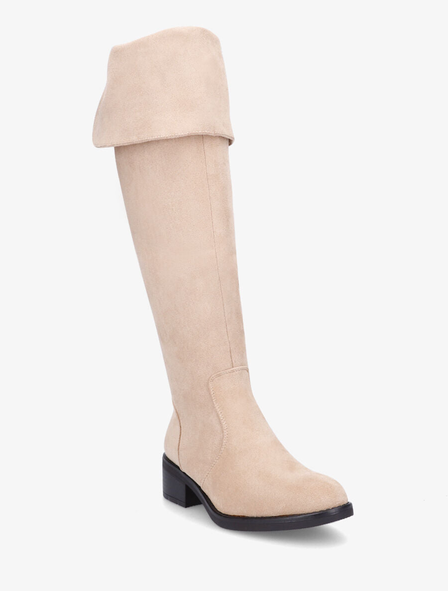 Bottes en suédine à talon - Beige - 3