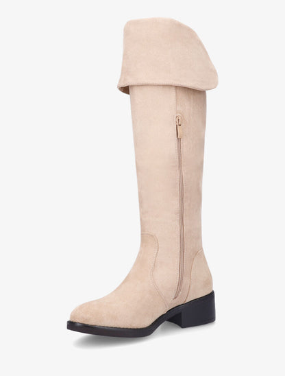 Bottes en suédine à talon - Beige - 4