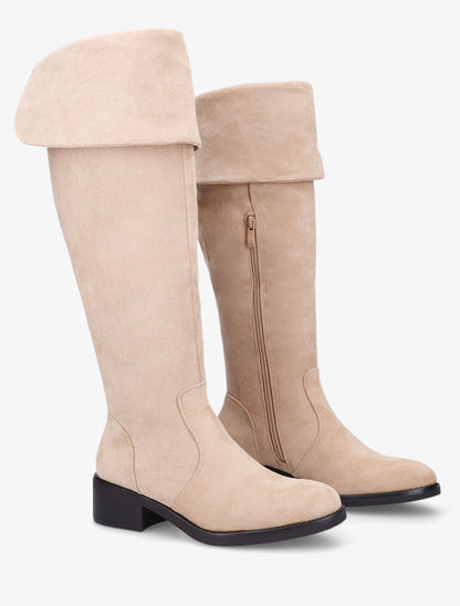 Bottes en suédine à talon - Beige - 5