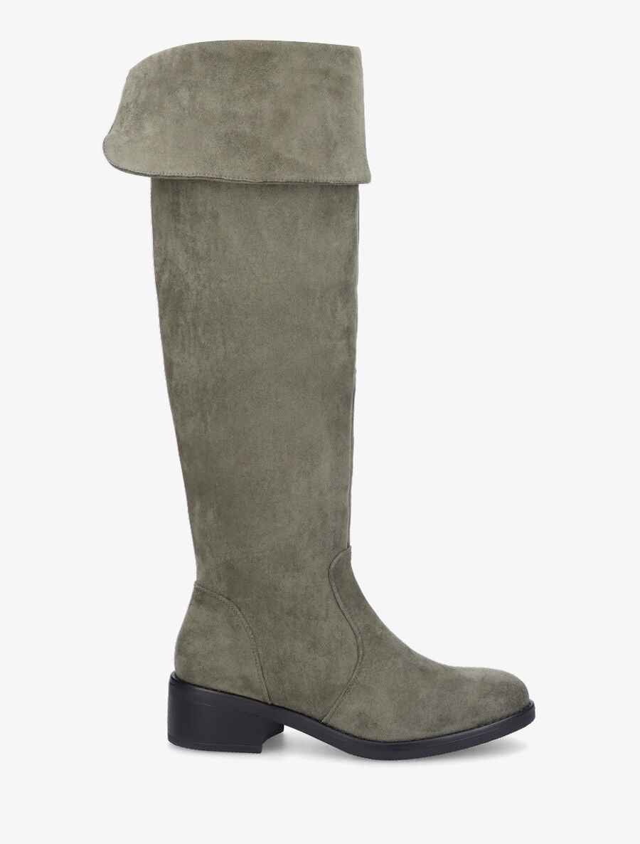 Bottes en suédine à talon - Kaki - 6