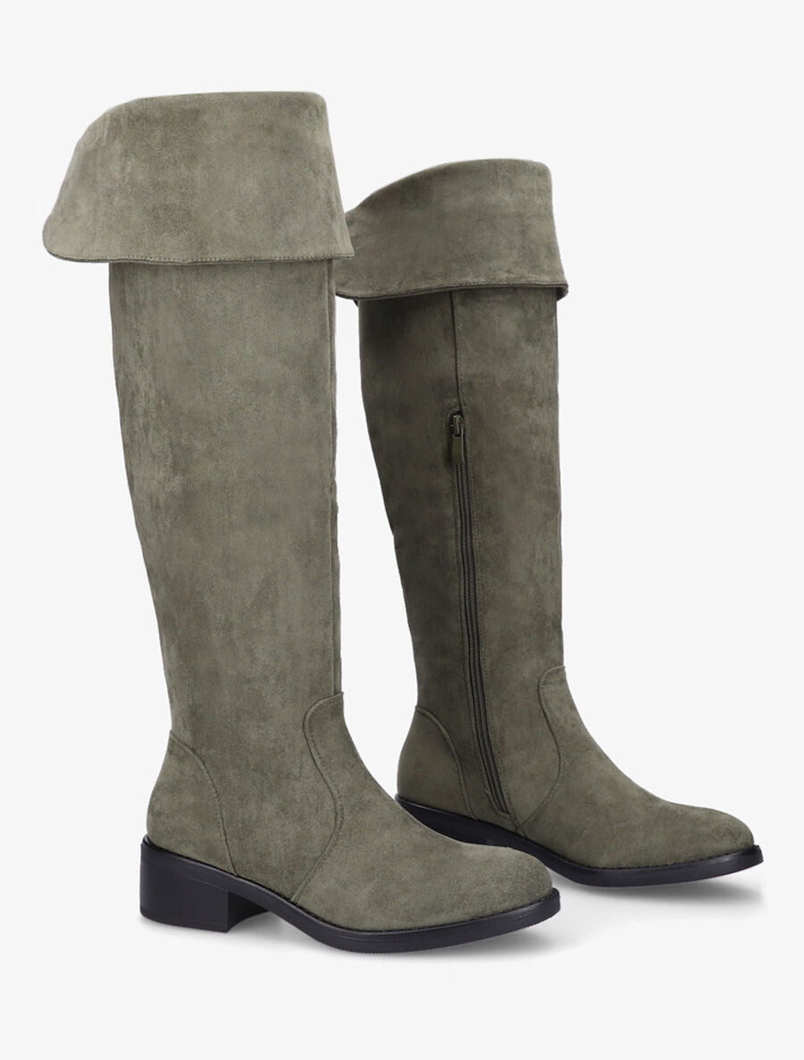 Bottes en suédine à talon - Kaki - 5