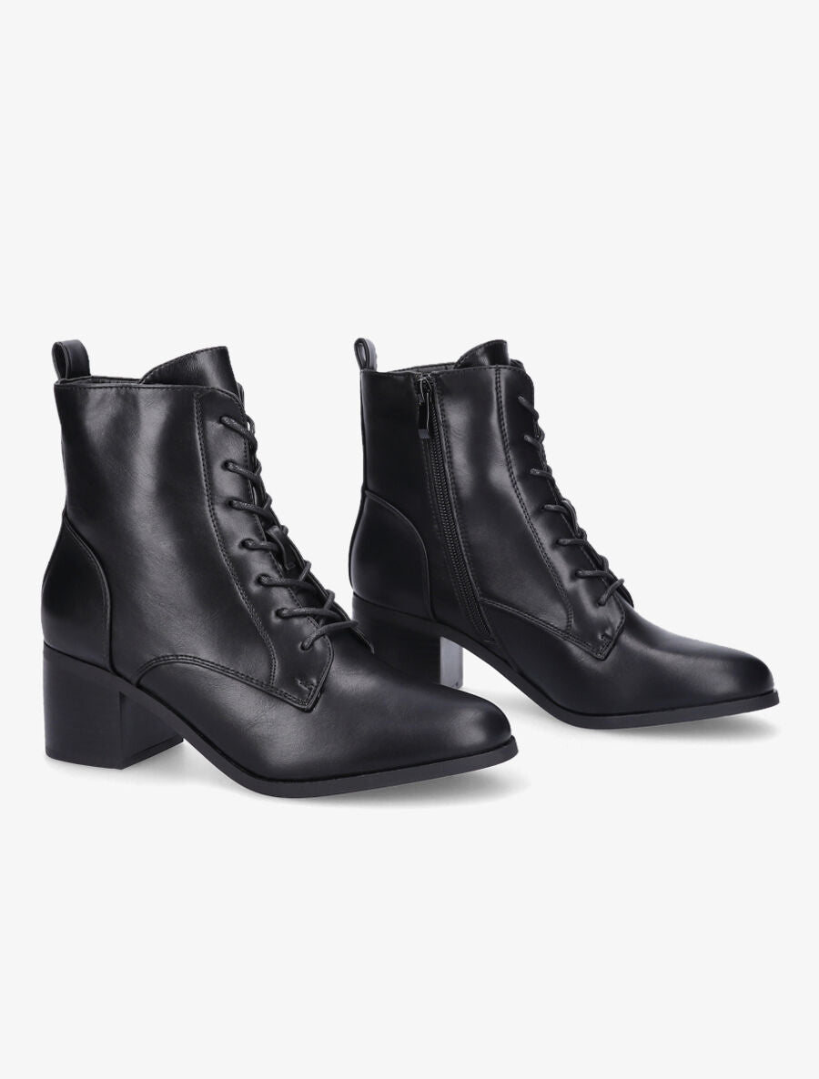 Bottines à lacets et contrefort sûrpiqué - Noir - 4